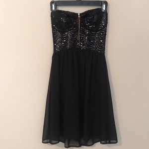 Black Sequin Chiffon Mini Dress with Zipper Detail